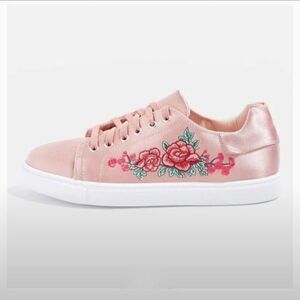 TOPSHOP Camilla Pink Embroidered Rose Floral Sneakers Women's 10.5